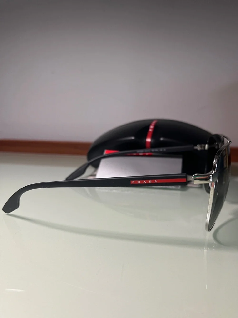 Prada Lina Rossa SPS 52W Silver Aviator Sunglasses with Black/Grey Lenses